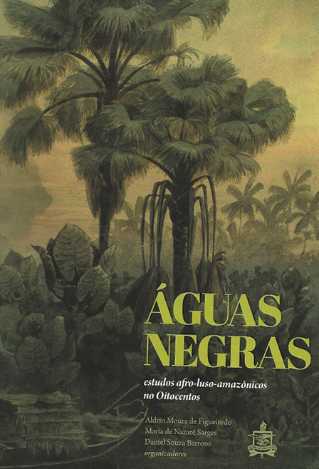 #ParaTodosLerem: Capa do livro “Águas Negras”. Contém uma pintura com diversas árvores. Na parte inferior direita, há o título Águas Negras e, logo abaixo, o subtítulo Estudos afro-luso-amazônicos no Oitocentos e os nomes dos autores, Aldrin Moura de Figueiredo, Maria de Nazaré Sarges e Daniel Barroso. Ao lado dos nomes dos autores, o brasão da UFPA.